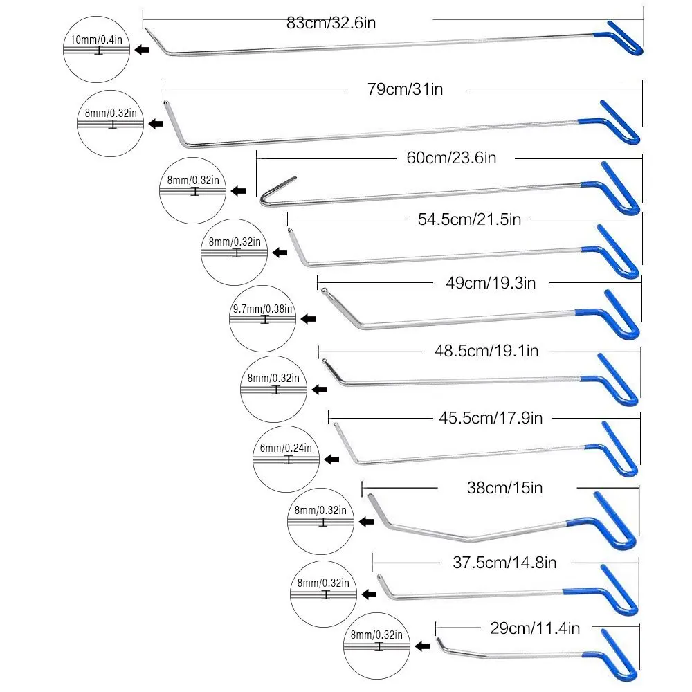 paintless dent repair Tools Hook Push Rods Dent Removal Tools Paintless