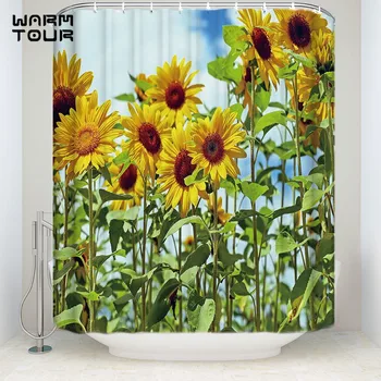 

Bath Shower Curtains 48 x 72 Inches Low Profile Home Garden Sunflowers Mildew-resistant Bathroom Decor Sets with Hooks
