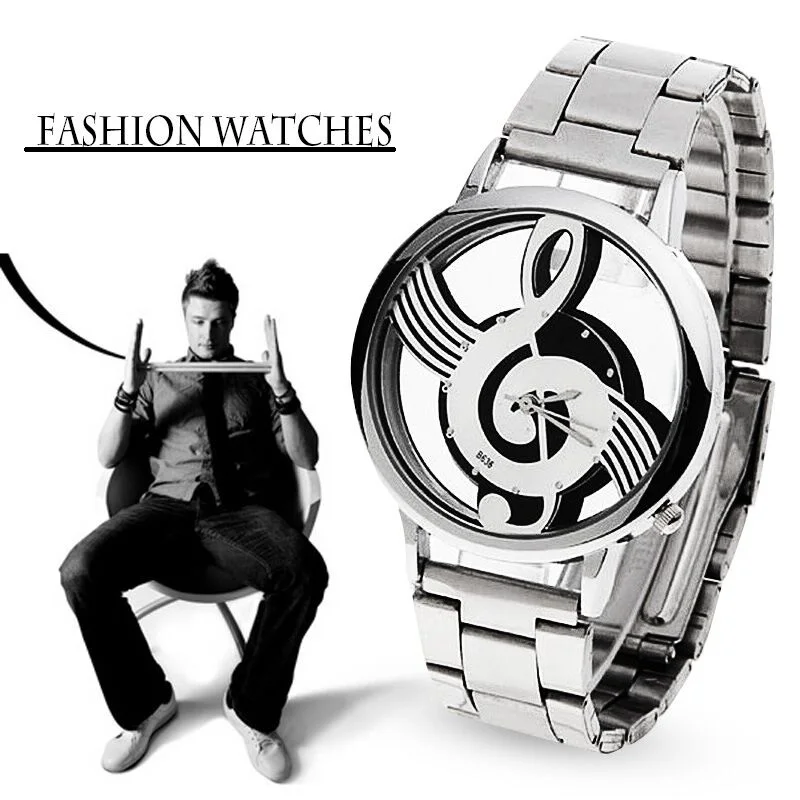 2018 Новый Элитный бренд Мода и Повседневное нот обозначения Нержавеющая сталь часы наручные часы для Для мужчин и Для Женщин серебряные