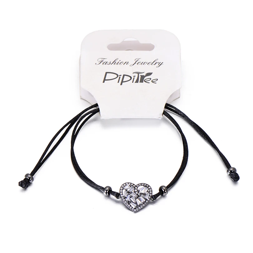 Pipitree абсолютно роскошный кубический цирконий браслет с сердечком ювелирные изделия регулируемый счастливый красная нить браслеты для влюбленных для женщин