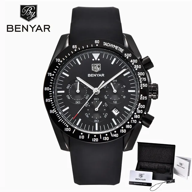 BENYAR мужские часы Топ люксовый бренд мужские силиконовые водонепроницаемый браслет Спортивные кварцевые Хронограф военные наручные часы для мужчин reloj - Цвет: Black-Box