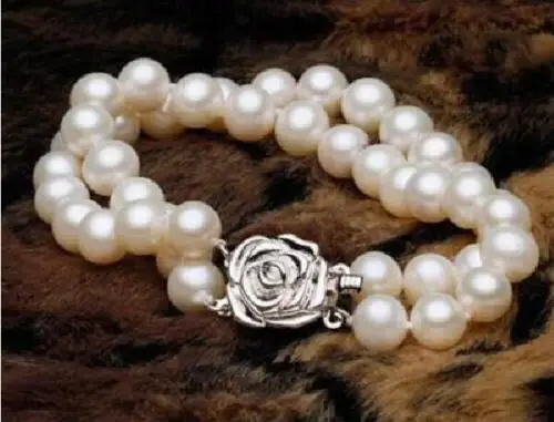 

Shipping >>>pretty 9-10 MM REAL AKOYA WHITE NATURAL PEARL BRACELET 7.5-8
