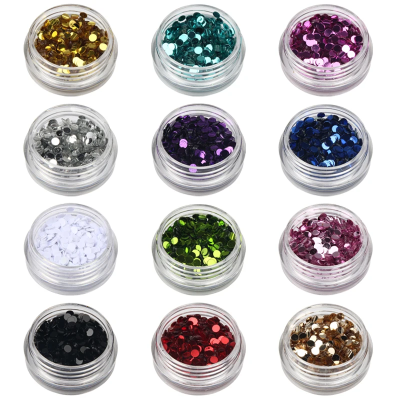 

12 Bottles/lot 2mm Round Shape Nail Glitter Mixed Colors Nail Art Sequins Women Decorations Nail Dust Powder WY640