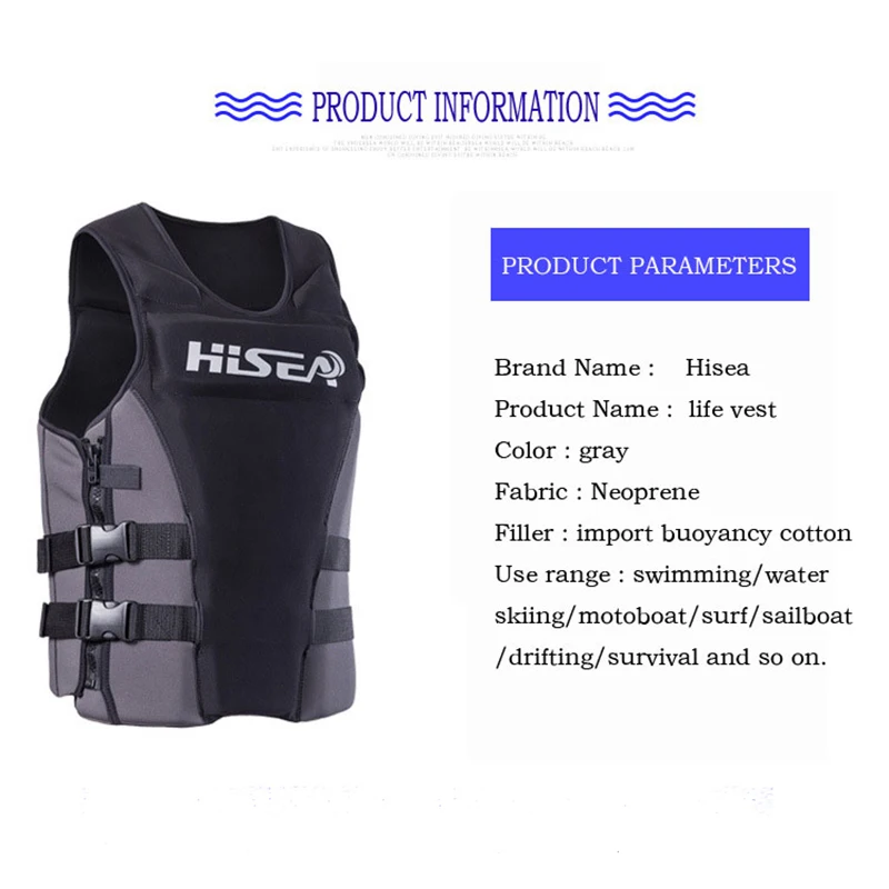 Hisea Adult Life Jacket Kayak Ski Buoyancy Aid Vest Sailing Fishing Watersport 