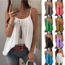 6XL, Летние Плиссированные Топы, Топики, женские, сексуальные, на тонких бретелях, шифоновый жилет, топ, туника, для девушек, свободная футболка, камзол размера плюс