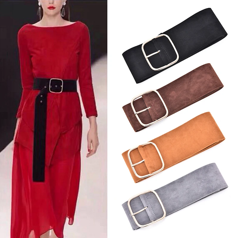 

Long Gold Pin Buckle Sweater Bundle Waist Skirt Waistband 6 Colors Women Down Coat Wide Belts Velvet Soft Strap Belt