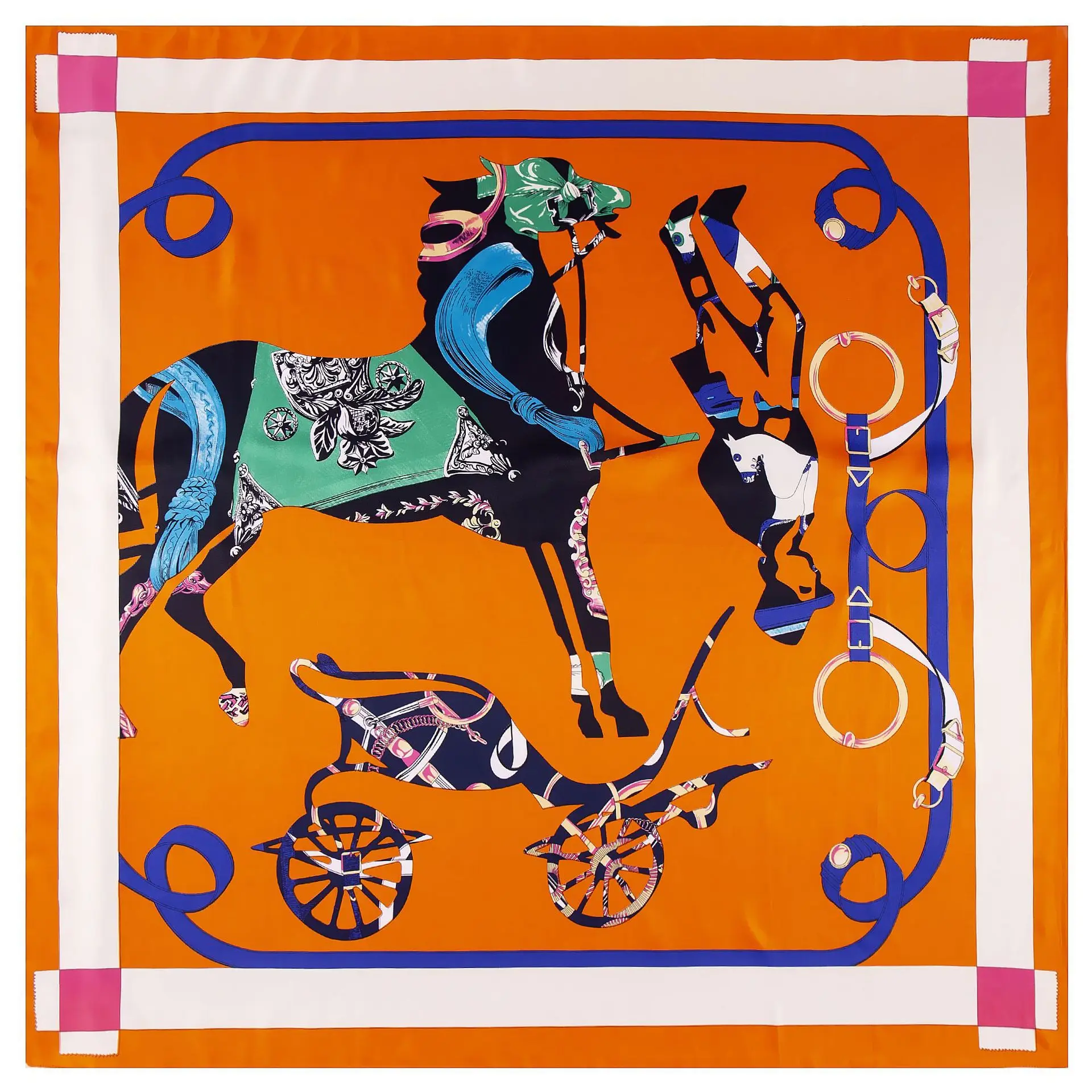 

Fashion 100% Twill Silk Scarf for Women Horse Print Square Shawls Wraps Luxury Brand 130*130cm Large Gift Scarves for Ladies