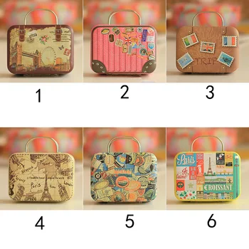 

COCODE Europe Type Vintage Suitcase Shape Candy Storage Box Wedding Favor Tin Box Cable Organizer Container Household V3626