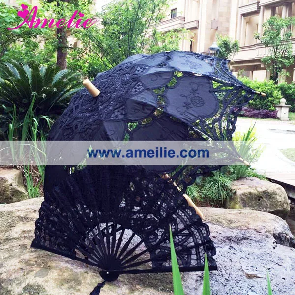 5sets Bridemaid Wedding Lace Umbrella Parasol and Fan Set
