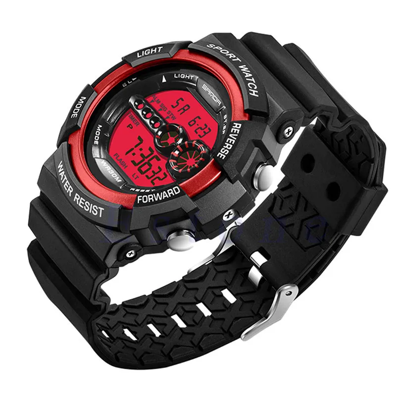 Новые водонепроницаемые спортивные часы мужские из нержавеющей стали светодиодный цифровой будильник с датой армейские кварцевые часы мужские часы Relogio Masculino - Цвет: Red