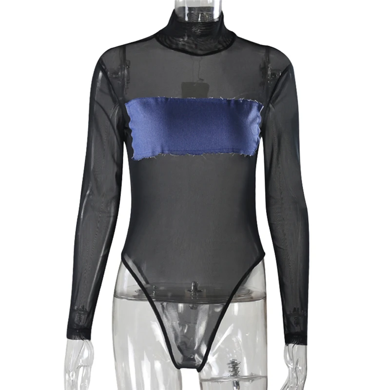 Transparent Sexy Bodysuit Women Rompers Bodycon Bodysuit Long Sleeve
