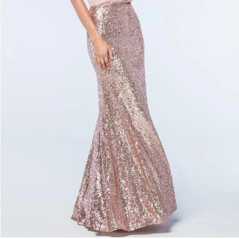 

Rose Gold Sequined Mermaid Skirts For Women Adult Skirt High End Custom Made Zipper 2017 Floor Length Long Skirt Saia Faldas