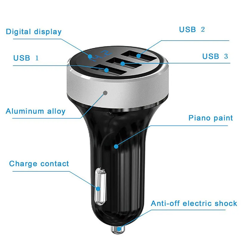 Автомобильное зарядное устройство KONGYIDE цифровой дисплей 3.1A двойной порт USB