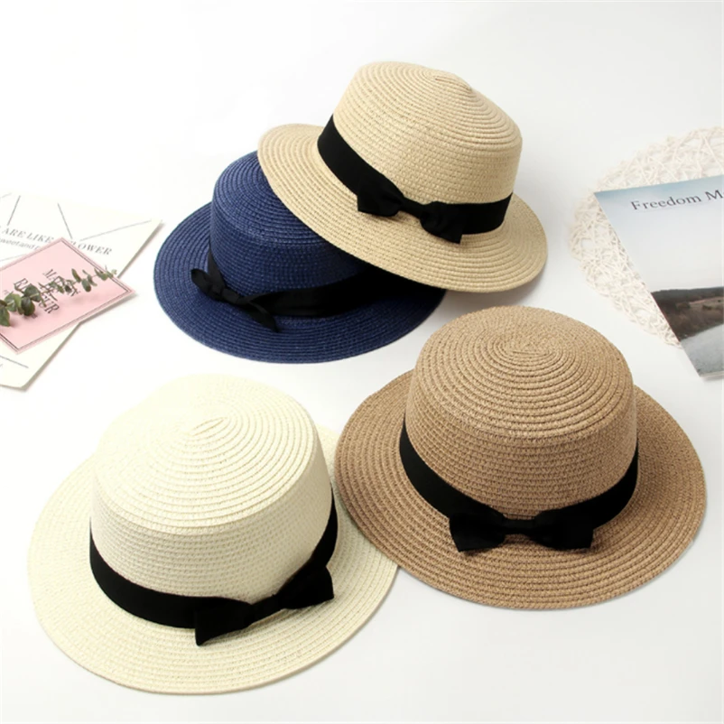 

2019 Women Summer Hat Beach Straw Hat Panama Ladies Cap Fashionable Handmade Casual Flat Brim Bowknot Sun Hats for Women