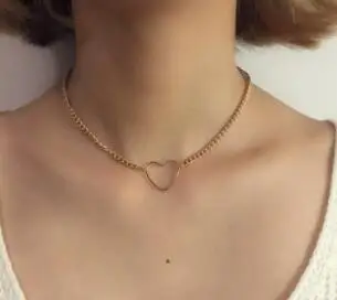 Latest Design Hollow Heart Metallic Gold Chain Chocker Harajuku Chokers Necklaces Pendants for Women Friendship Jewelry | Украшения и