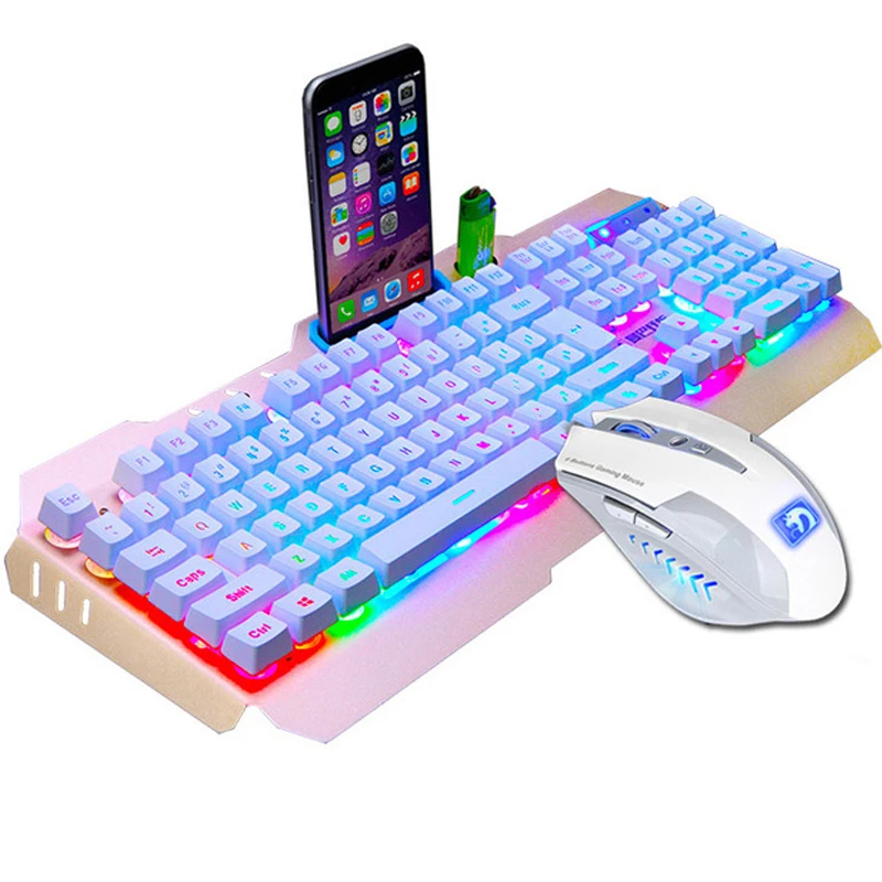 Проводная игровая клавиатура 104 клавиш клавиатура с подсветкой мышь комбинированная металлическая панель геймерская клавиатура Русские наклейки для настольного ПК планшета