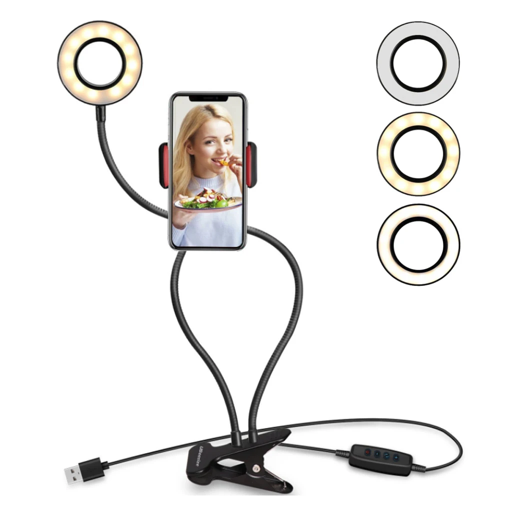 

Universal Selfie Ring Light with Flexible Mobile Phone Holder Lazy Bracket Desk Lamp LED Light for Live Stream Office Kitchen