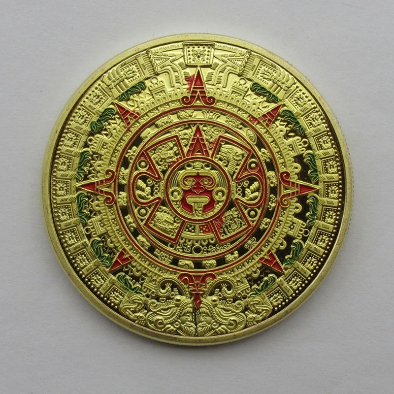 

Mayan Gold Pyramids Aztec Calendar Dragon Gilded Medal Coins Souvenir Metal Craft Coin