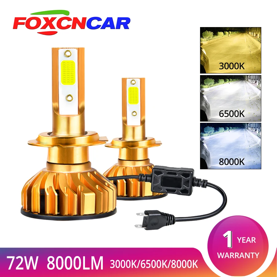 

LED Headlight Bulb H7 LED H4 LED H1 H11 9005 HB3 9006 HB4 72W 8000LM 12V 24V Auto Headlamp COB Fog Car Light Lamp 6500K 8000K