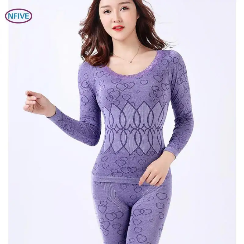 

NFIVE Brand 2017 Women Thin Slim Suits Winter Lace Round Collar Abdomen Hip Underwear Quality Long Sleeve Solid Color Warm Suit