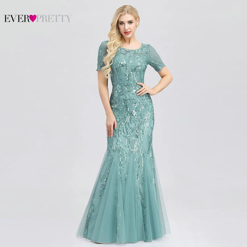 Arabic Little Mermaid Evening Dresses Long Ever Pretty Elegant O Neck Short Sleeve Sequined Gold Formal Party Gown Robe Longue Arabic Little Mermaid Evening Dresses Long Ever Pretty Elegant O Neck Short Sleeve Sequined Gold Formal Party Gown Robe Longue