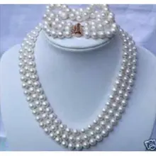 > 3 ряда нитей AAA+ 7-8 ММ akoya белый жемчуг ожерелье/blacelet