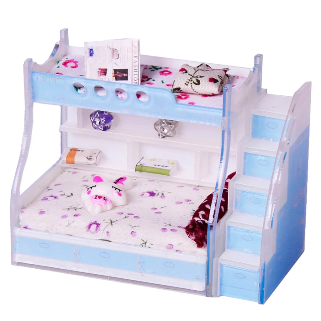 1/12 Miniature Children Bunk Bed Double Bunk Dollhouse Bedroom Furniture Kids Pretend Play Toy #3 Dolls House Accessories
