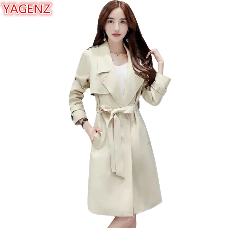 Yagenz Manteaux Mode beige Coupe Automne Femmes Femelle Printemps Tranchée Manteau De Long 2018 Tempérament Navy 604 White vent navy Blue kZPXiuOTw