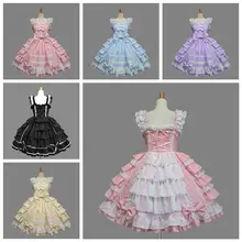 Vestido clásico de Lolita, disfraz de Cosplay en capas para chica y mujer, vestido Rtro Vintage de algodón para niña disponible en 6 colores