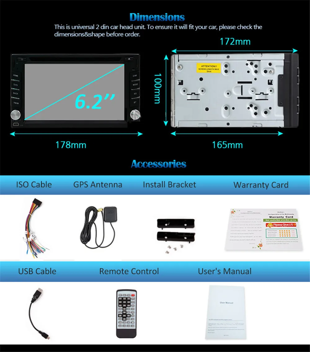 Perfect 2 Din Android 9.1 Car DVD Player Universal 2+16G Quad Core Car Radio GPS Navigation Audio Stereo Wifi Touch Screen SWC Head Unit 7