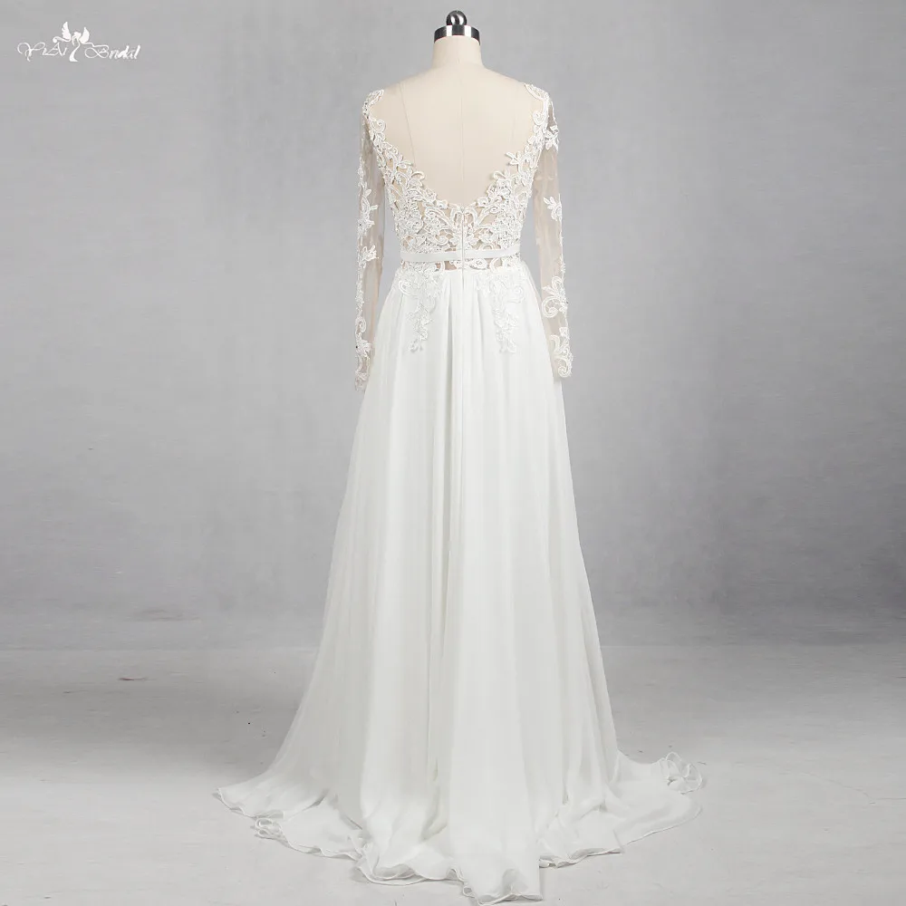 RSW1159 реальные фотографии Yiaibridal прозрачный корсет шифоновая с длинными рукавами пляжное свадебное платье