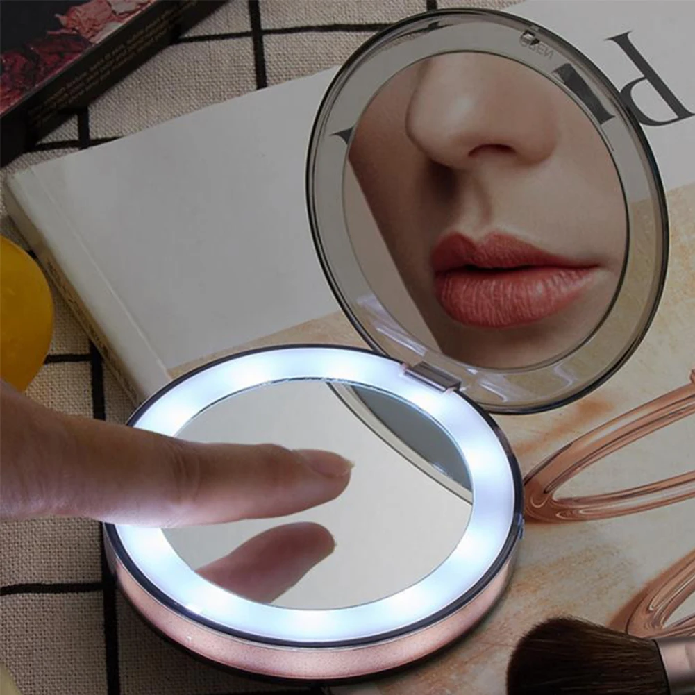 

Mini 3X Magnifying Touchable Screen LED Light Makeup Mirror Portable Sensing Lighting Foldable Make Up Tools USB Rechargeable