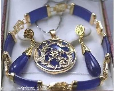 

hot sell new - New Fashion Pueple Jade Dragon "Fu" Word pendant bracelet earrings Sets>^^1>18K gold plated watch Quartz stone