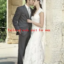 Лидер продаж темно-серый Две кнопки Нотч Жених жених смокинг Формальное Свадебные деловые мужчины костюм(куртка+ брюки+ жилет+ галстук