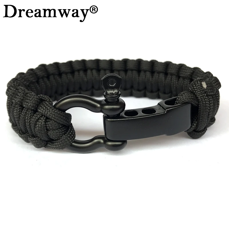 

New Braided Pulseras Outdoor Camping Rescue Paracord Bracelets Parachute Cord Men Emergency Black Survival O+T Stainless Buckles