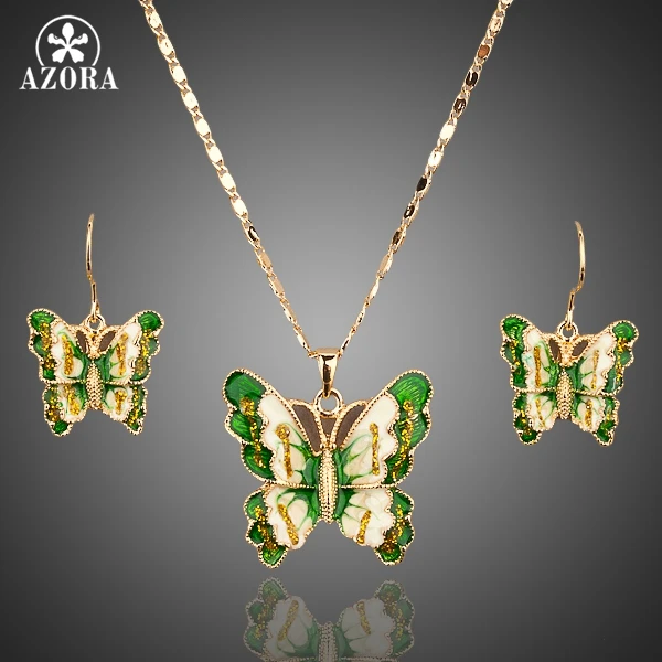

AZORA Gold Color Stellux Austrian Crystal Butterfly Drop Earrings and Pendant Necklace Set TG0011