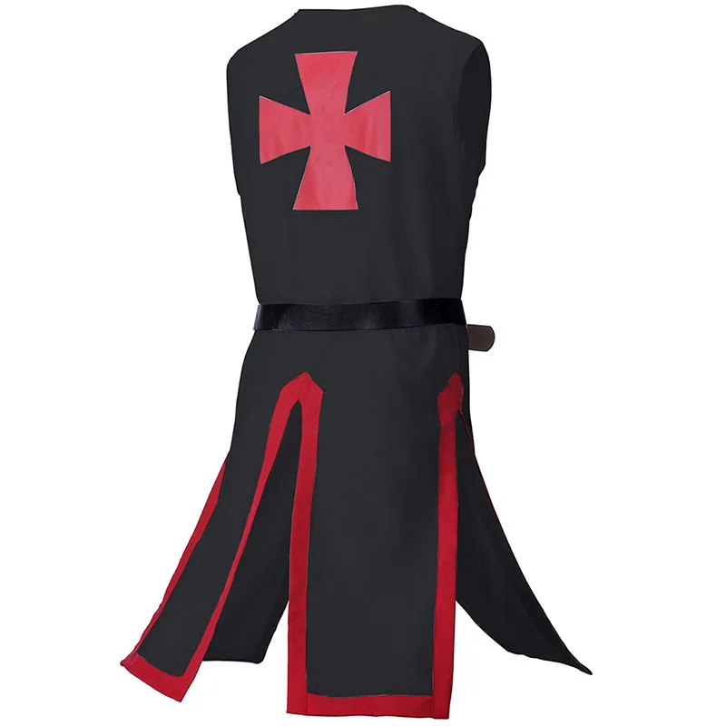 Medieval Knight Templar Crusader Costume Men Vest Tunic Shirt Warriror Cavalier Armor Tabard Black Belted Clothing For Adult Men Medieval Knight Templar Crusader Costume Men Vest Tunic Shirt Warriror Cavalier Armor Tabard Black Belted Clothing For Adult Men