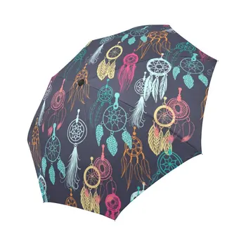 

Color plume pattern printing Auto Open Close Folding Sun Rain Foldable Umbrella 100% Fabric Aluminium High-Quality Umbrella