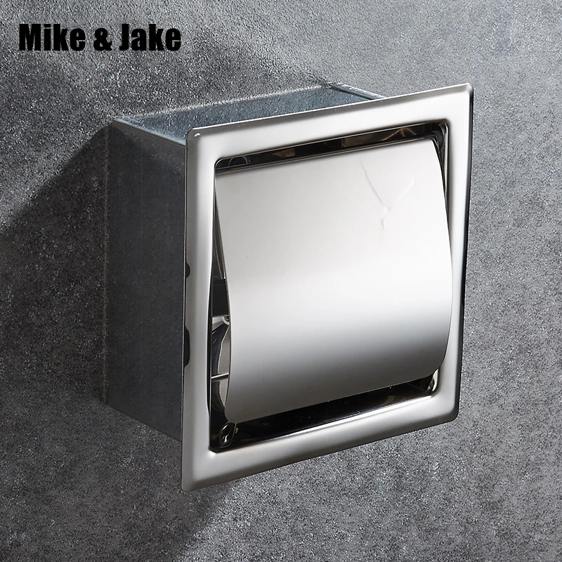 Recessed wall embedded stainless steel roll holder toilet paper holder