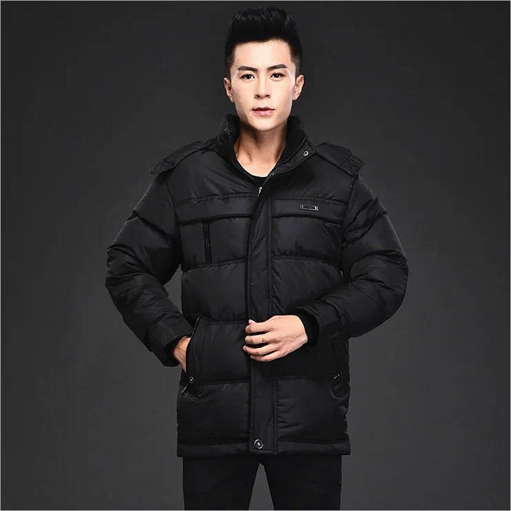 2016 middle-aged men padded winter thickening big yards long section hooded warm coat collar fashion solid 100% cotton