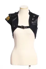 RQ Series Gothic Steampunk Short Vest For Female Cool Black Open Stitch Waistcoat Sleeveless Vest Coat With Button Decoration
