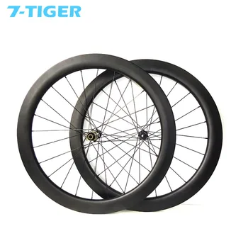 

7-Tiger 700c carbon road bike wheels 55mm tubeless clincher 25mm wide with sapim cx-ray spoke novatec d411sb-d412sb center hub