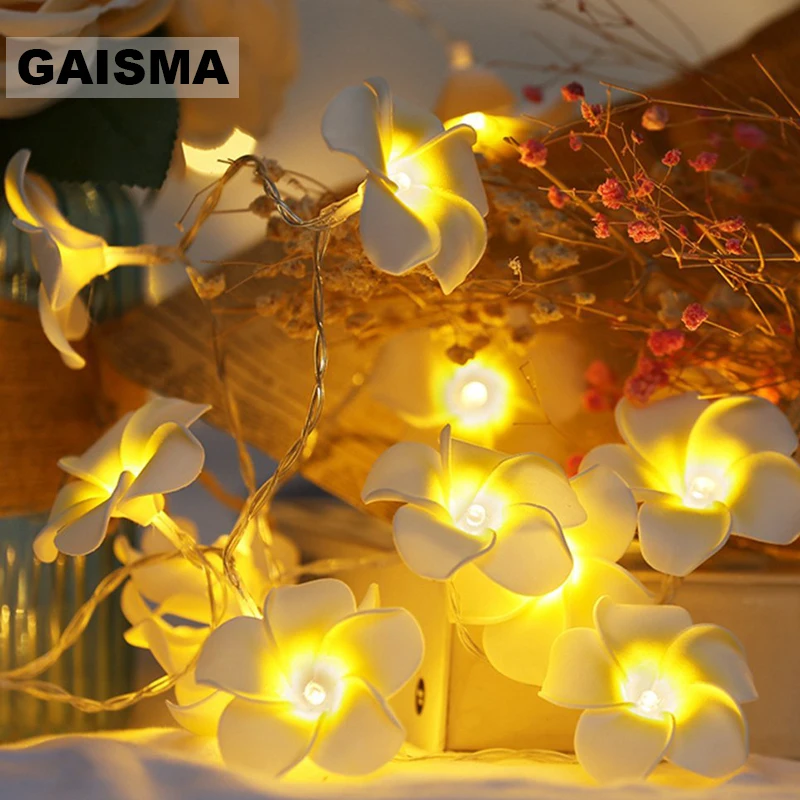 

5M 40 Frangipani Christmas LED String Lights Garland Wedding Home Fairy Lights Decoration For Holiday Party Bedroom Lighting