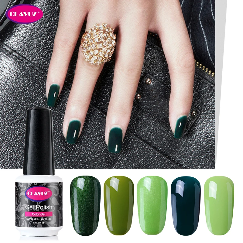

CLAVUZ 8ml Green Color UV Nail Gel Polish Soak off UV LED Lamp Semi Vernis Permanent Long Lasting Gel Lacquer Hybrid Gellak