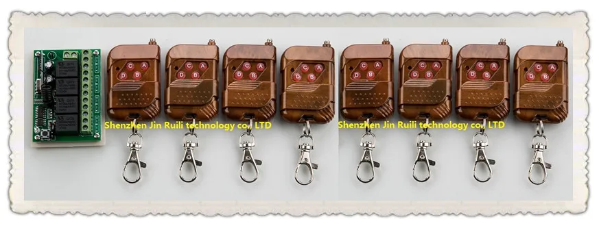 

DC12V 4CH 10A Wireless Remote Control Switch 1 Receiver + 8 Transmitter Learning Code Momentary Toggle Latched Adjusted