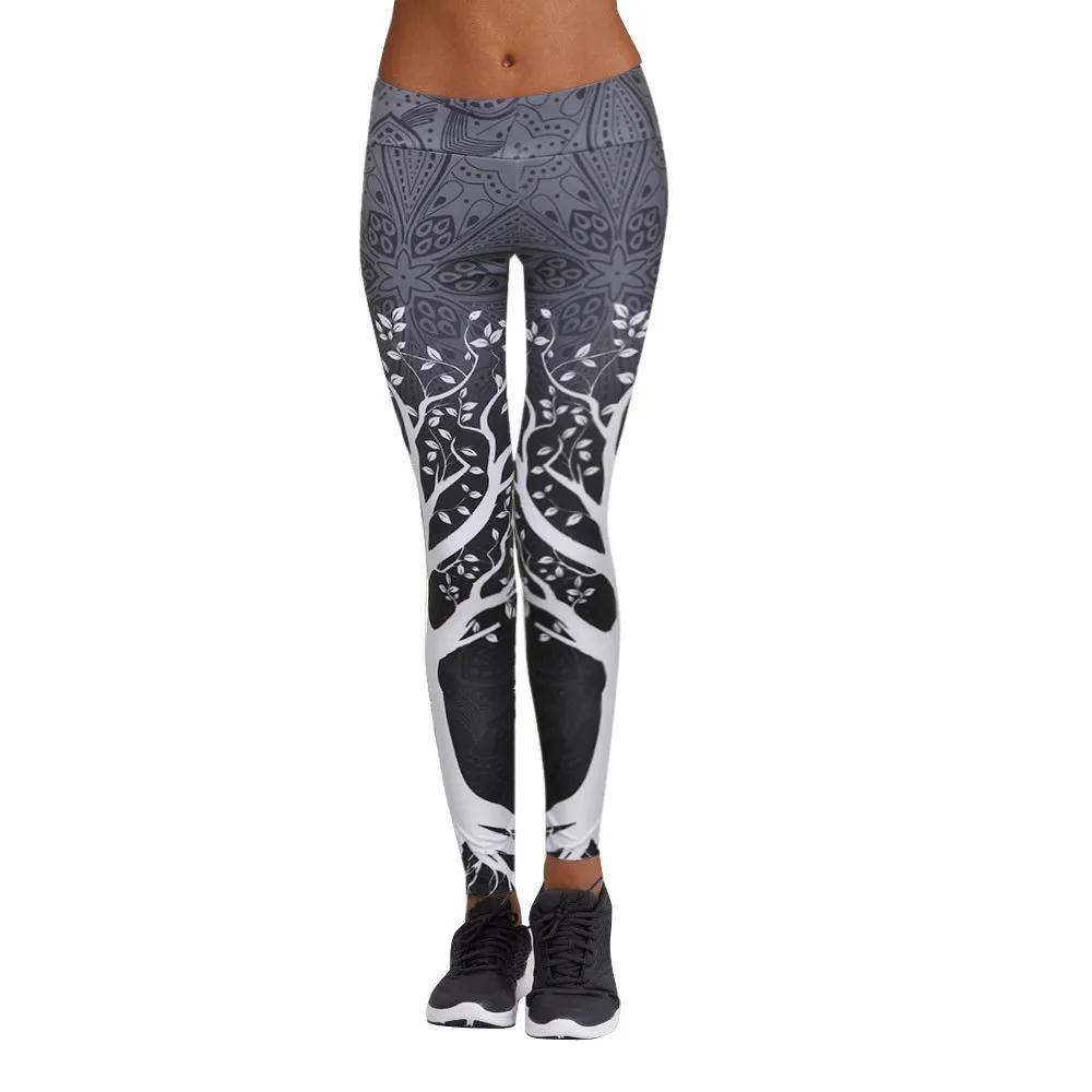 Для женщин эластичные штаны для йоги Фитнес спортивные Леггинсы Леггенсы с высокой талией с принтом спортивная одежда для бега Спортивные штаны Тренировочные штаны A30716