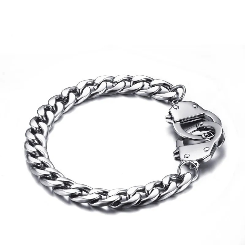 Мужской браслет наручники из нержавеющей стали, звенья цепи, браслеты, мужские ювелирные изделия, секретные оттенки, мужские наручники, браслет 20,5 см