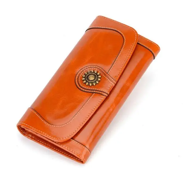 جلد طبيعي الشمع النساء طويلة محفظة لينة محفظة حامل بطاقة جلد طبيعي الشمع النساء طويلة محفظة لينة محفظة حامل بطاقة