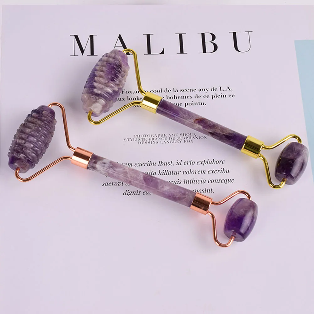 

Double Head Natural Rose Quartz Jade Roller Massage Face Lift Tools Real Green Jade Face Roller Amethyst Roller Facial Massager