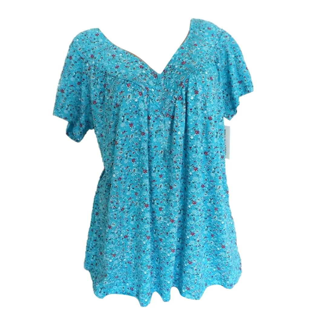 

SAGACE Fashion women's Shirt Casual short-sleeved V-neck Floral Print Loose Shirt Pullover Comfortable Summer Jacket 2019